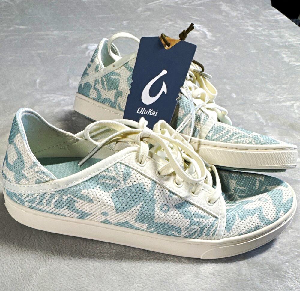 OluKai NEW Pehuea Li Womens Sneakers Shoes 8 Off White Swell Lace Mesh Floral